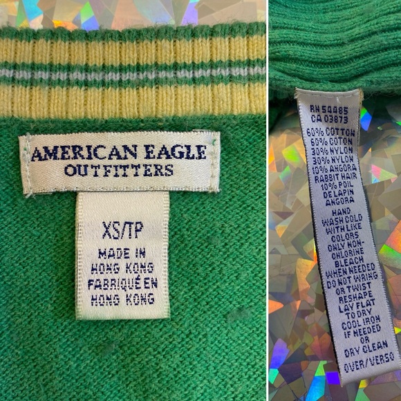 Vintage Y2K American Eagle Green Preppy Sweater Vest XS + Layering Cardigan XS - Picture 10 of 16